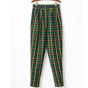 Vintage 80s 90s Benetton Plaid Wool Pants XS/S High Waist Tapered Preppy Italian